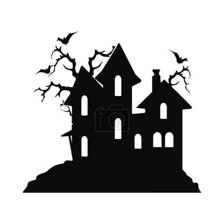 Illustration for Black and White Haunted House Scene - Royalty Free Image