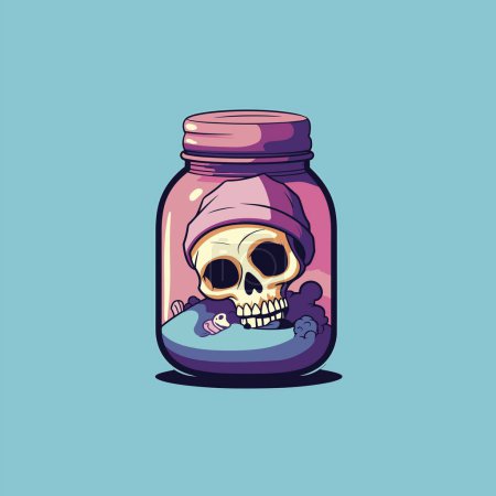 Illustration for A Haunting Illustration of a Skull in a Jar - Royalty Free Image