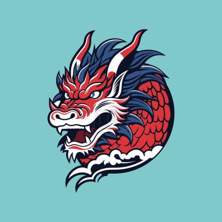 Téléchargez les illustrations : Le féroce dragon rouge en bleu - en licence libre de droit