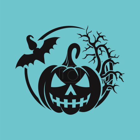 Illustration for The Spooky Halloween Pumpkin with Bat and Ghost - Royalty Free Image