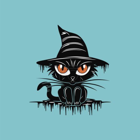 Illustration for Bewitching Black Cat with a Witch Hat - Royalty Free Image