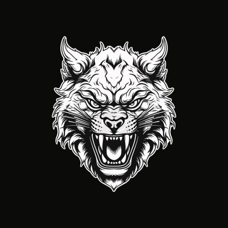 Illustration for Black and white angry wolf vector - Royalty Free Image