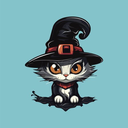 Ilustración de Encantador gato negro con sombrero de bruja - Imagen libre de derechos