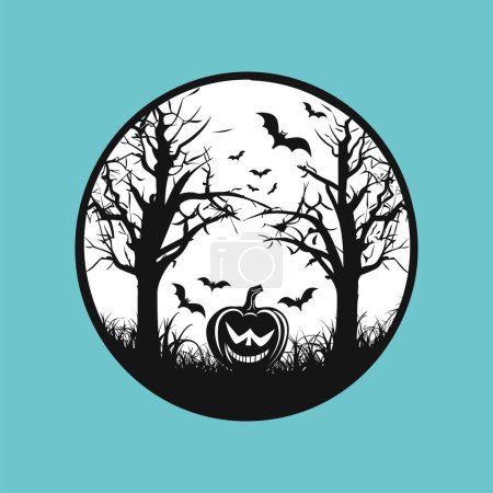 Illustration for Spooky silhouette of halloween tree pumpkin - Royalty Free Image