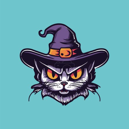 Illustration for Stylish Black Cat Donning a Witch Hat - Royalty Free Image