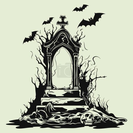 Téléchargez les illustrations : Halloween magique dans la scène captivante de la silhouette - en licence libre de droit