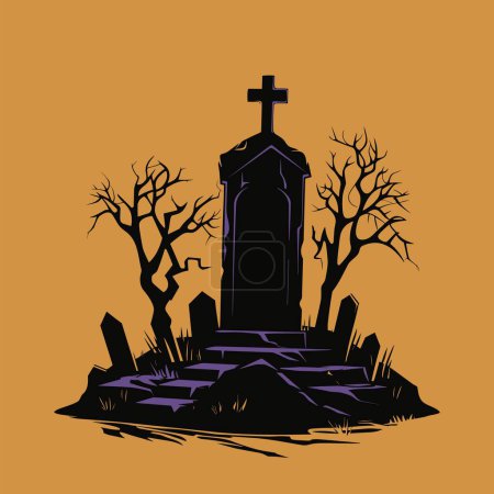 Ilustración de Escena de silueta embrujada para el ambiente de Halloween - Imagen libre de derechos