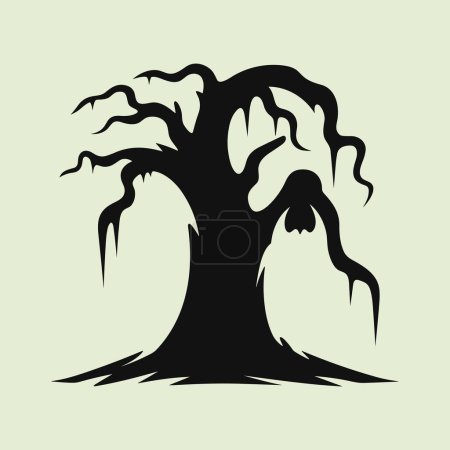 Illustration for Horror halloween tree silhouette with ravens vector - Royalty Free Image