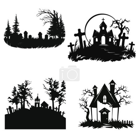 Ilustración de Haunting Whispers Silhouette Escena de Halloween - Imagen libre de derechos