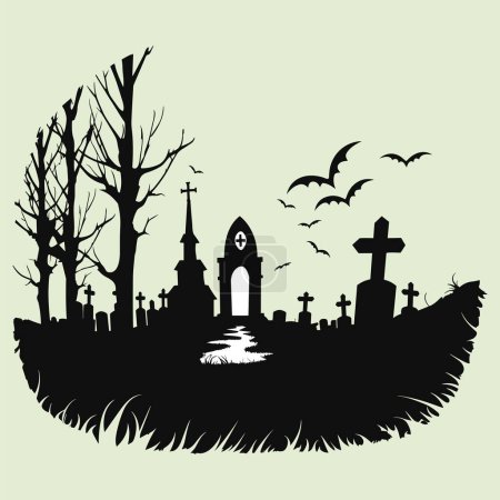 Téléchargez les illustrations : Nuit d'Halloween illuminée par des scènes de silhouette - en licence libre de droit