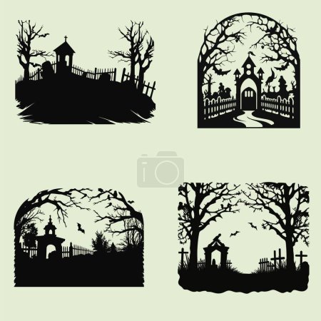Illustration for Midnight Mystique, Silhouette Scene for Halloween Vibes - Royalty Free Image