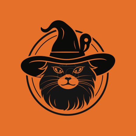 Téléchargez les illustrations : Mystérieux chat noir portant un chapeau de sorcière Silhouette - en licence libre de droit