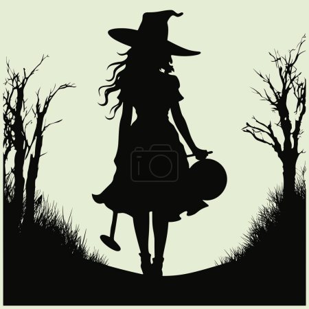 Téléchargez les illustrations : Mystérieuse silhouette d'Halloween Cadre et scène - en licence libre de droit