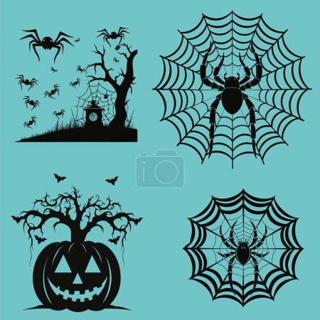 Illustration for Eerie Halloween Spider Silhouette against Moonlight - Royalty Free Image