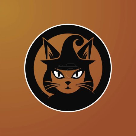 Illustration for Eerie Witch Hat, Clad Black Cat Silhouette - Royalty Free Image