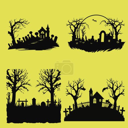 Téléchargez les illustrations : Illustration énigmatique de la scène de silhouette d'Halloween - en licence libre de droit