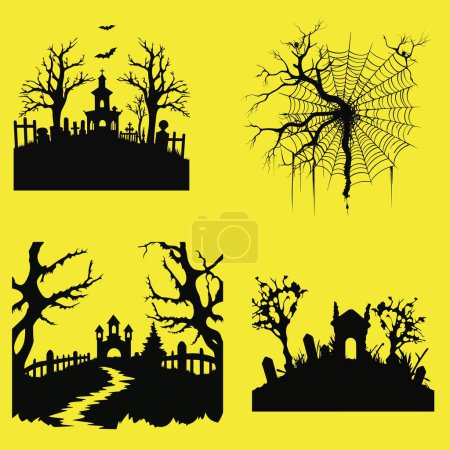 Illustration for Halloween Ambiance Brought to Life in Silhouette Scene - Royalty Free Image