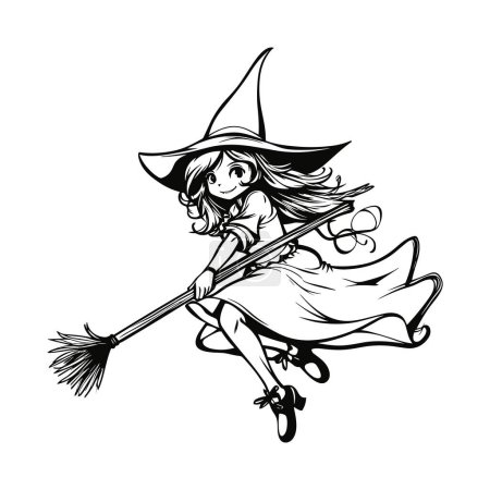 Illustration for Silhouette beautiful witch girl on a broom vector - Royalty Free Image