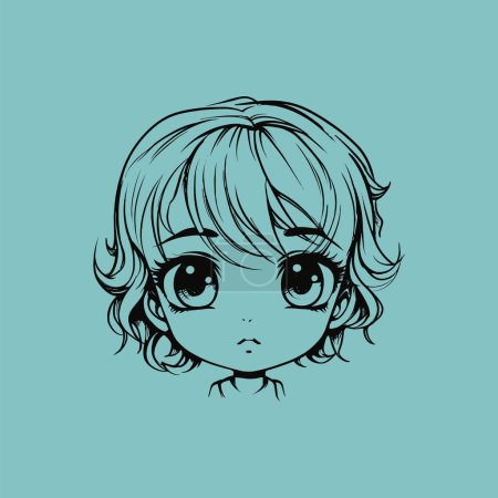 Illustration for Charming Sketch of a Girl Face for Coloring Page - Royalty Free Image