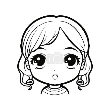 Ilustración de Dibujo lindo del retrato de la muchacha para colorear página en vector - Imagen libre de derechos