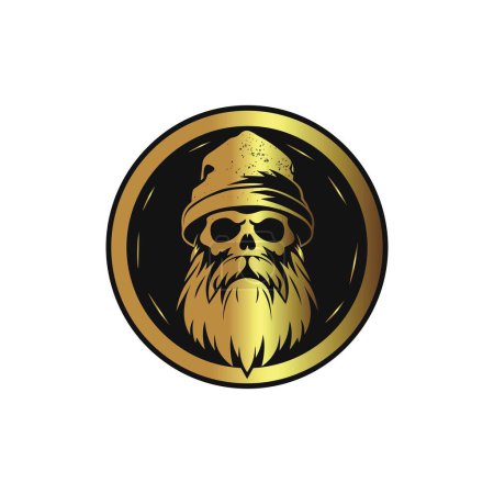 Téléchargez les illustrations : Logo visage vieil homme en or dans le cercle - en licence libre de droit