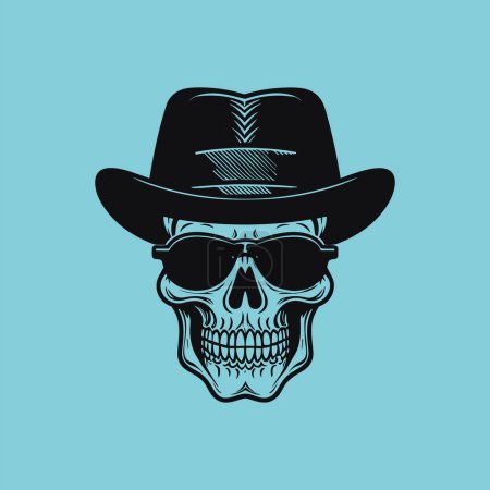 Ilustración de Cráneo negro dibujado a mano con sombrero en vector - Imagen libre de derechos