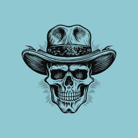Illustration for Hand Drawn Black Skull with Hat, Vector Illustration - Royalty Free Image