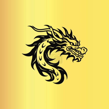 Ilustración de Diseño de cara de dragón chino de oro intrincado - Imagen libre de derechos