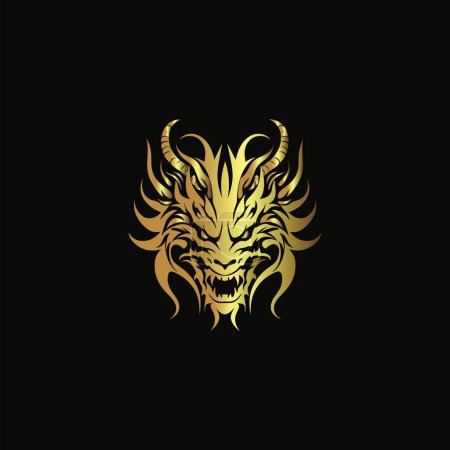 Illustration for Mystical Gold Line Art of Devil Head in Vector - Royalty Free Image