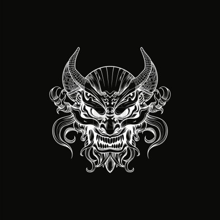 Ilustración de Diablo tatuado en blanco, ilustración de cara vectorial - Imagen libre de derechos