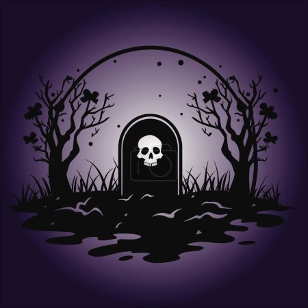 Illustration for Spooky Graveyard Scene with Skull Archway - Royalty Free Image