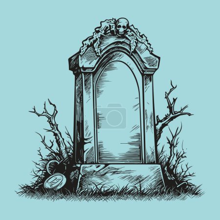 Illustration for The Spooky Gravestone with Wreath and Skull - Royalty Free Image