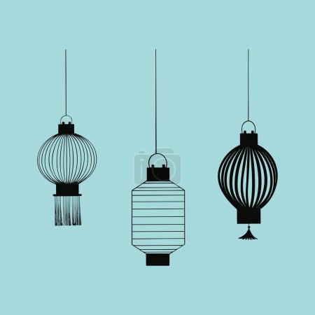 Illustration for Three Hanging Lanterns on Light Blue Background - Royalty Free Image