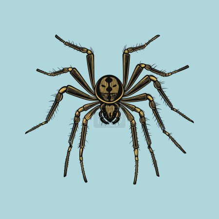 Illustration for Black spider on blue background - Royalty Free Image