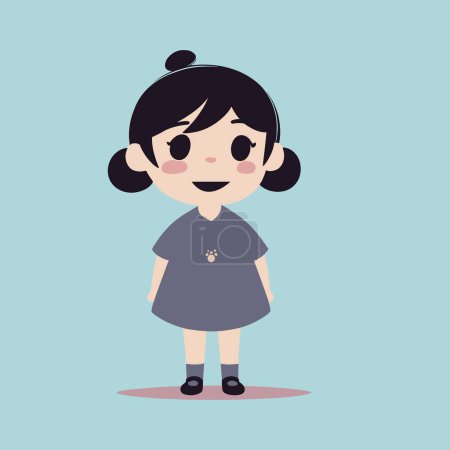 Illustration for Minimalist Cartoon Illustration, Colorful Flat Design of a Young Girl - Royalty Free Image