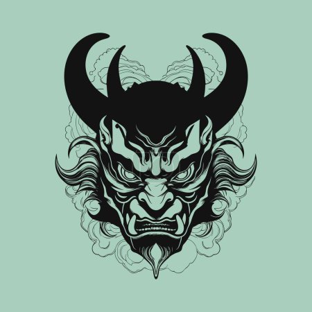 Ilustración de Demonio feroz con cuernos y dientes afilados - Imagen libre de derechos