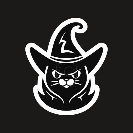 Illustration for Grumpy Cat in Witch Hat on black background - Royalty Free Image