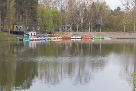 Photo for Chisinau, Moldova - April 20 2022 A bunch of boats that are sitting in the water. - Royalty Free Image