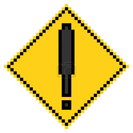 Foto de Señal de tráfico de advertencia con signo de exclamación pixel art. - Imagen libre de derechos