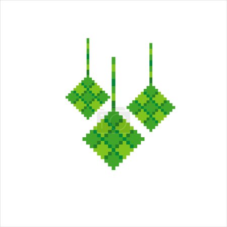 Foto de Eid Mubarak con ketupat en pixel art. Ilustración vectorial. - Imagen libre de derechos