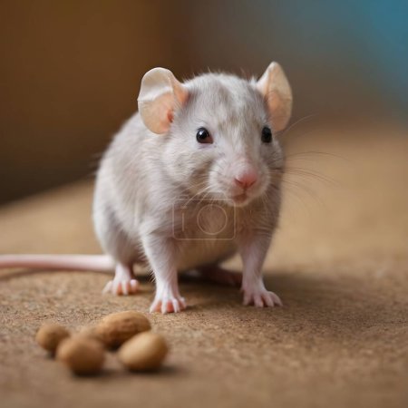 A domestic dumbo rat stands with its full attention toward the viewer, displaying large, rounded ears and twitching whiskers.