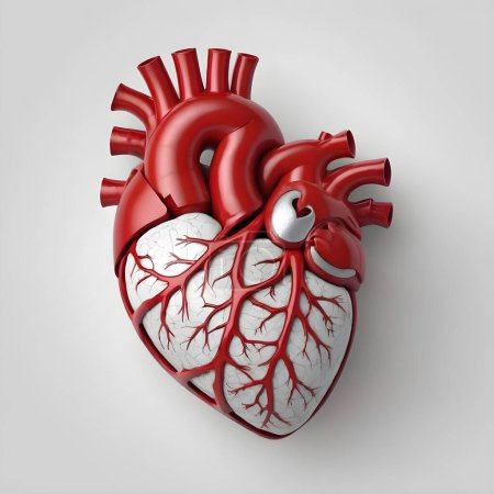 Foto de Un modelo altamente detallado que replica el corazón humano muestra una anatomía precisa, mostrando ventrículos, aurículas y una compleja red de vasos sanguíneos. - Imagen libre de derechos