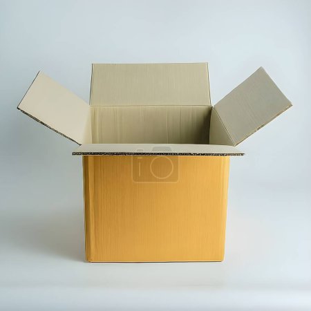 la caja de cartón vacía se sienta sobre un fondo blanco llano, sugiriendo la preparación para el embalaje, el almacenamiento o el movimiento.