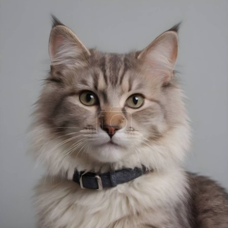 Un chat à poils longs de couleur crème royale est en vedette, sa fourrure luxueusement pelucheuse et bien entretenue. La toile de fond douce et neutre met en valeur la palette de couleurs délicates des chats .