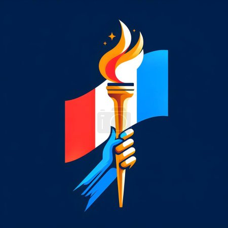 Un logotipo de antorcha olímpica con colores de Francia
