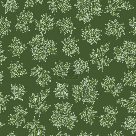 Illustration for Seamless pattern of wormwood. Artemisia absinthium. Wormwood branch and leaves design. Wallpaper with a branches of sagebrush. Vector illustration. - Royalty Free Image