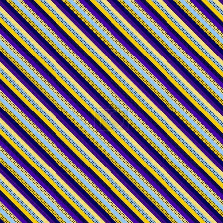 Ilustración de El patrón sin costuras presenta rayas diagonales en tonos de azul, azul y azul eléctrico sobre un fondo púrpura, creando un diseño vibrante y único. - Imagen libre de derechos