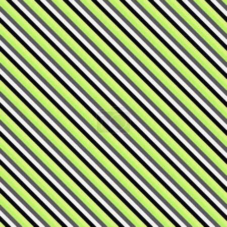 Un motif sans couture de bandes diagonales noires et blanches sur fond vert. Illustration de haute qualité.