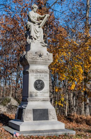 Téléchargez les photos : Monument à la 123e infanterie de New York un jour ensoleillé d'automne, Gettysburg National Military Park, Pennsylvanie États-Unis, Pennsylvanie - en image libre de droit