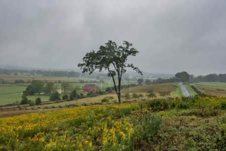Foto de Th McLean Farm y Oak Hill en un día lluvioso de otoño, Gettysburg, Pensilvania, EE.UU. - Imagen libre de derechos
